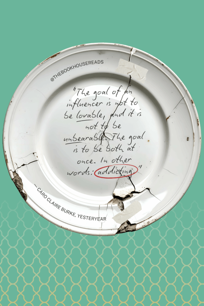 Yesteryear Quote › 200 Fingers & Toes Cracked white plate on a green patterned background, with a handwritten quote about influence and addiction; the word 'addicting' is circled in red.